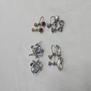 Coro Earrings Bundle, Lot of 4 Vintage Crystal Rhinestone, Screwback